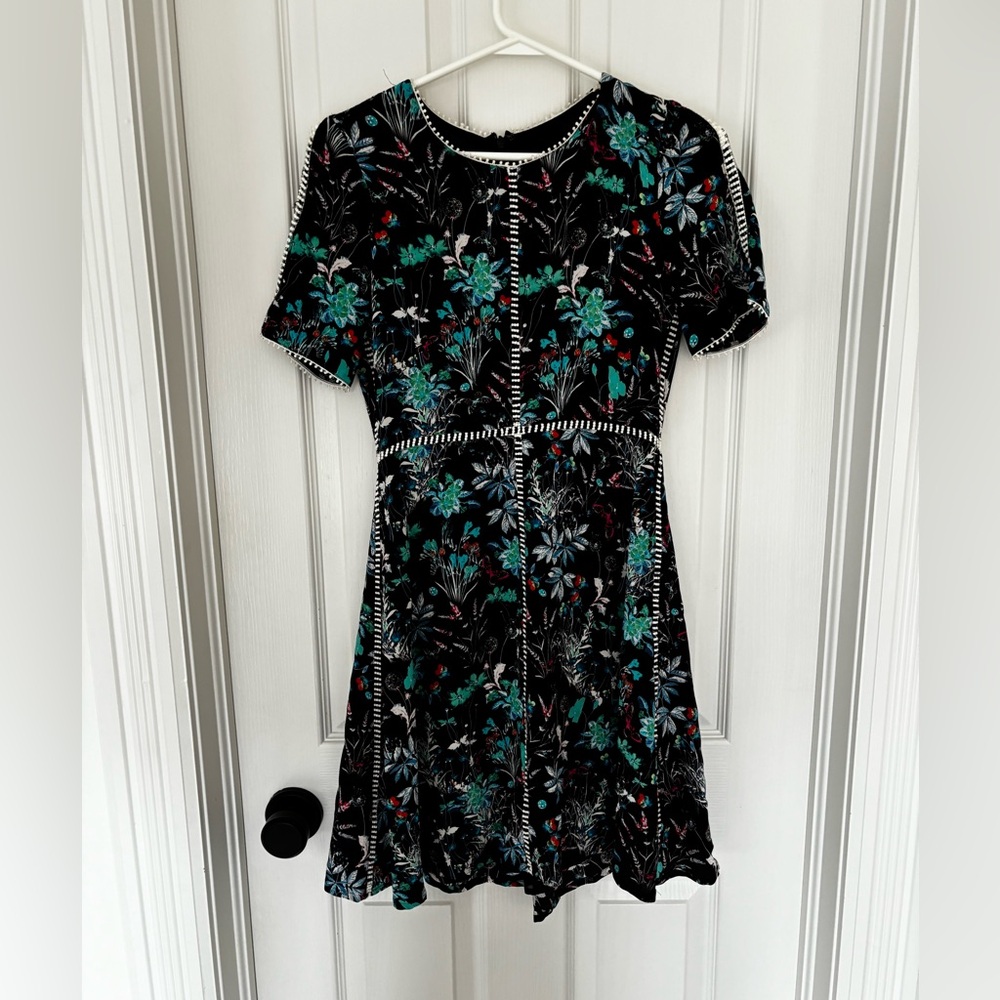 Excellent Kooples 100% Silk Mini Dress Floral Print Black Dress XXS XS